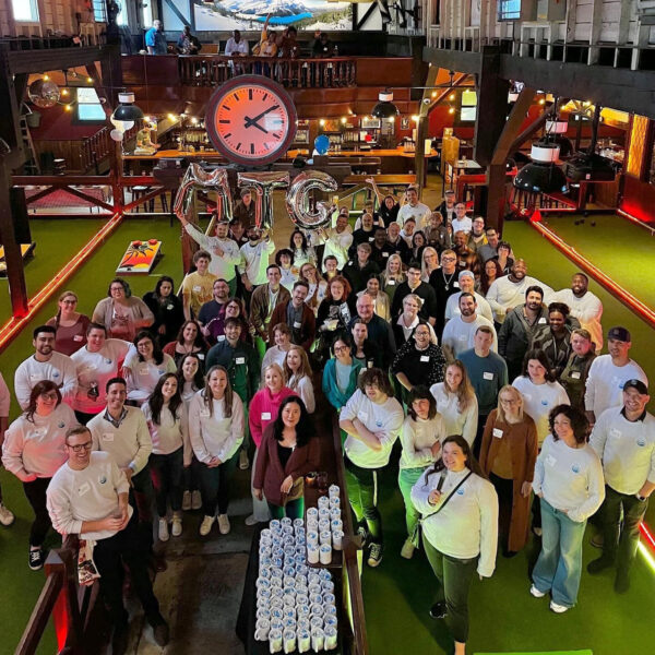Overhead view of Mindful Therapy Group staff at a company party