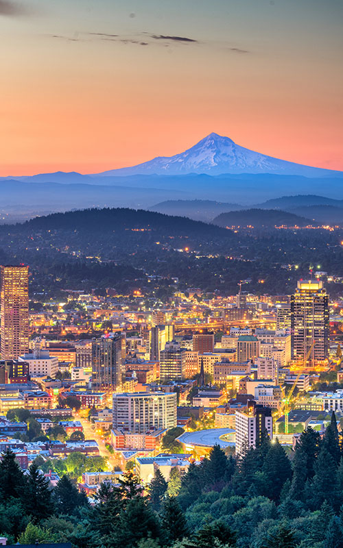 Portland Oregon with mountain in the background