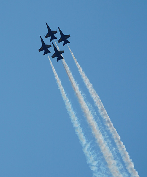 Military planes flying in formation with smoke trails