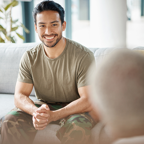 Military veteran talking with therapist