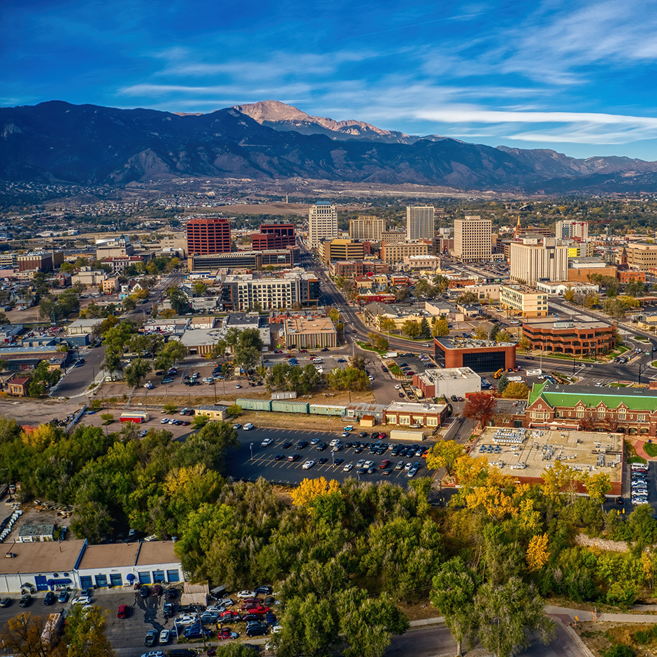 Aerial View of Colorado Springs with Autumn Colors